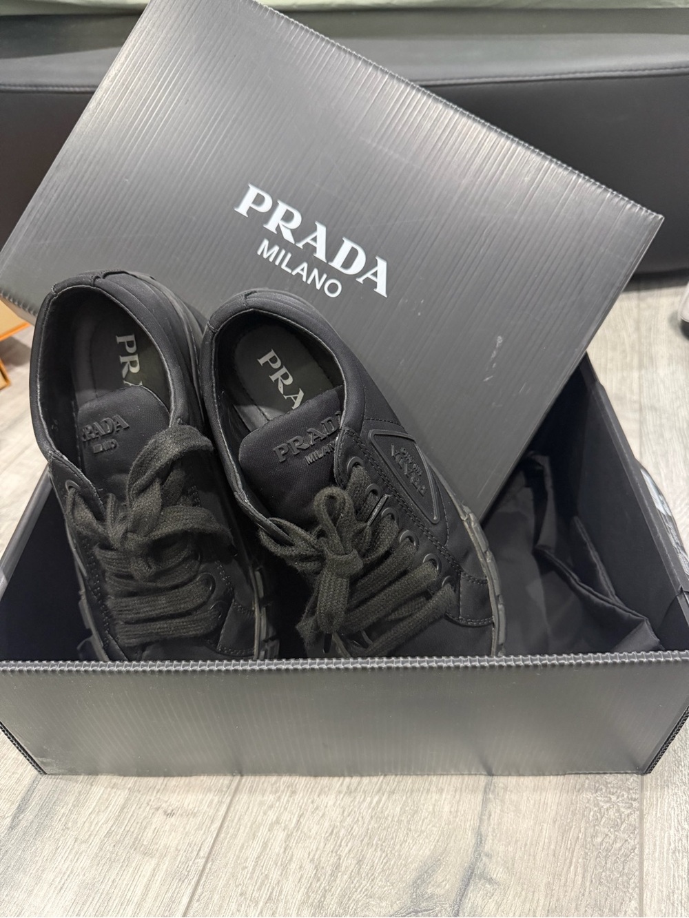 Prada Black Men's Low-Top Nylon & Suede Sneakers